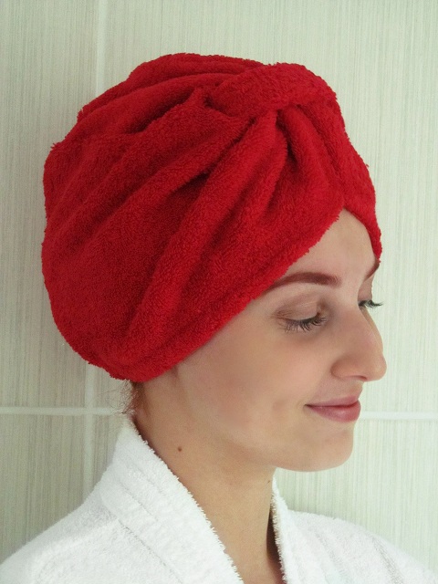 Turban do koupelny červený hrubý